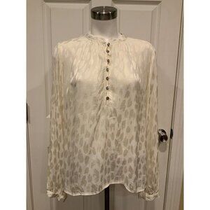 Cloth & Stone Anthropologie Off White Geometric Patterned Popover Shirt, Size M